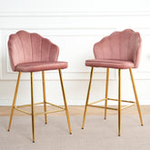 Pink Velvet Shell Bar Chair with Gold Legs (Set of 2) – Ideal for Coffee Shop, Bar & Restaurant